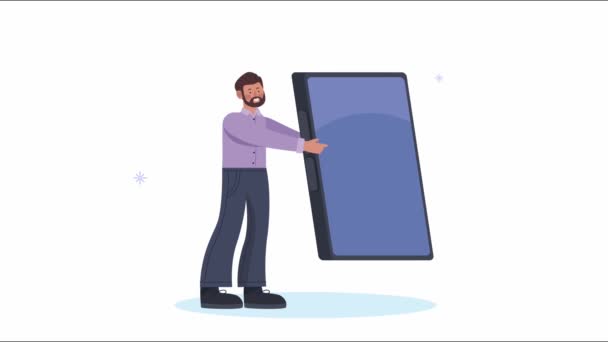 Hombre de negocios con animación de teléfonos inteligentes — Vídeo de stock