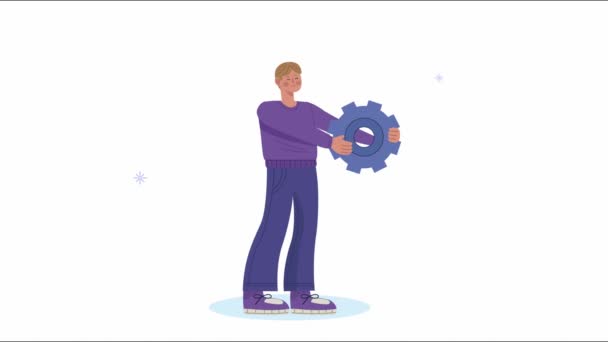 Business man with gear animation — Stock Video