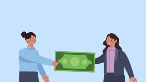 Geschäftsfrauen mit Schein-Dollar-Animation — Stockvideo