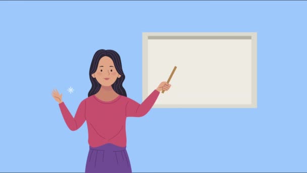 Jonge vrouw onderwijs karakter animatie — Stockvideo
