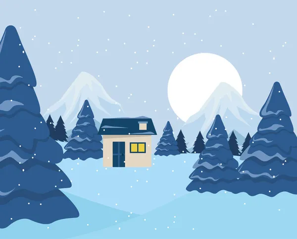 Winterlandschaft mit Haus — Stockvektor