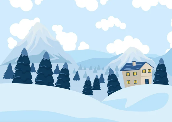 Scène paysage d'hiver avec la maison — Image vectorielle