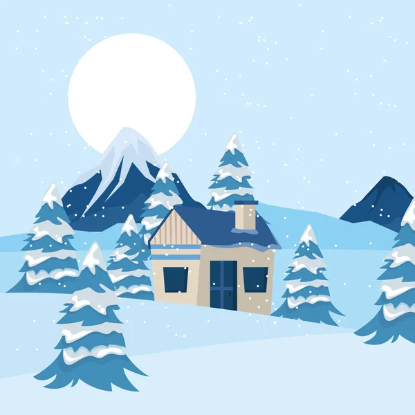 Paysage d'hiver avec cabine — Image vectorielle