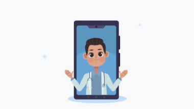 Steteskoplu doktor akıllı telefon tıbbında.