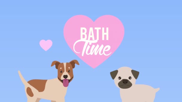 Heure du bain lettrage animation avec des chiens — Video