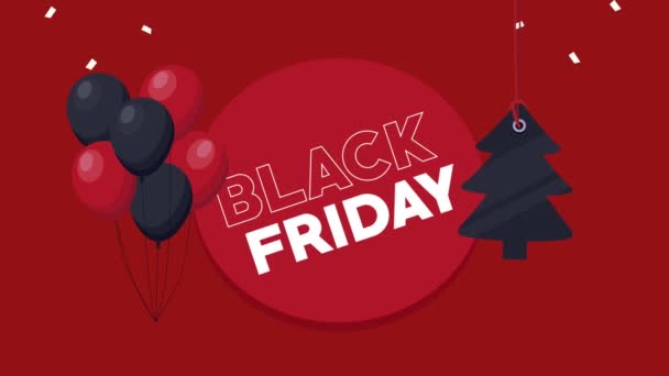 Viernes negro venta árbol y globos helio — Vídeos de Stock