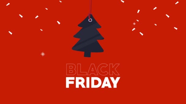 Negro viernes venta pino árbol etiqueta animación — Vídeos de Stock