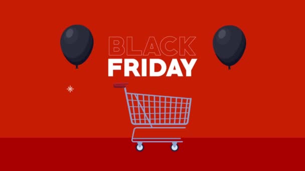 Venda sexta-feira preta carrinho de compras e balões de hélio — Vídeo de Stock