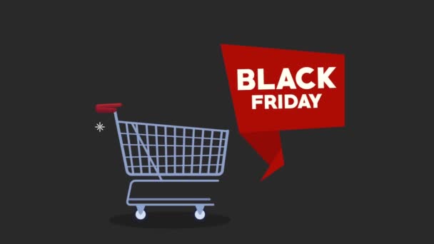 Venta viernes negro con animación carrito de compras — Vídeos de Stock