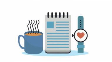 Defterli ve akıllı kahve fincanı.