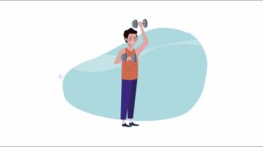 Dambılları kaldıran adam sağlıklı bir yaşam tarzı.