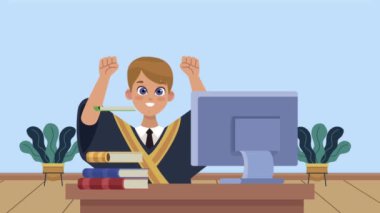 Masaüstü sahnesi çevrimiçi mezuniyeti olan çocuk.