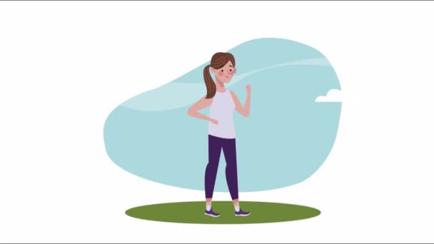 Mujer practicando ejercicio estilo de vida saludable animación — Vídeo de stock