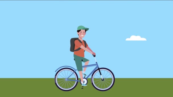 Homme en vélo mode de vie sain animation — Video