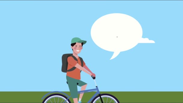 Man talar i cykel hälsosam livsstil animation — Stockvideo