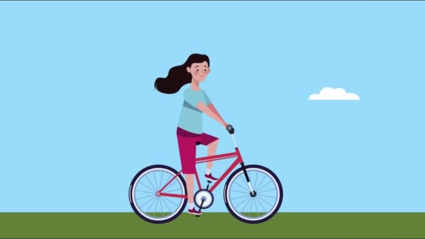 Kvinna i cykel hälsosam livsstil animation — Stockvideo