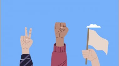 El ve bayrak ile insan hakları farkındalığı animasyonu