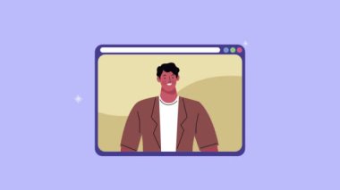 Web sayfasındaki adamla video konferans animasyonu