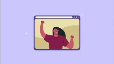 Web sayfası şablonundaki kadınla video konferans animasyonu
