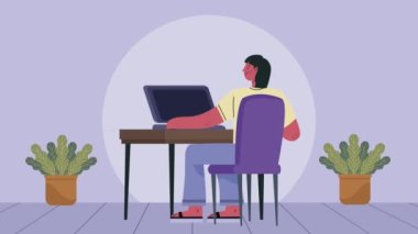 Masaüstü sahne animasyonunda çalışan genç adam