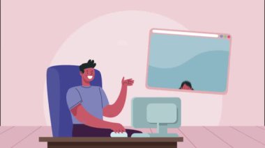 Masaüstü kullanan çiftle video konferans animasyonu