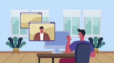 topluluk karakterleri ile video konferans animasyonu