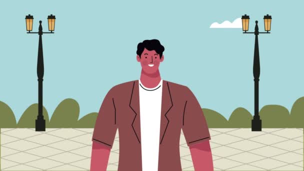 Mladý muž na ulici animace postav — Stock video