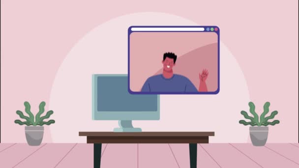 Animation de vidéoconférence avec l'homme dans le bureau — Video