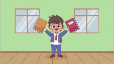 Not defterleri animasyonu olan öğrenci çocuk