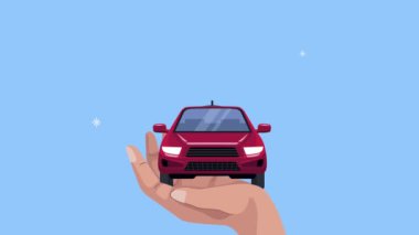 Arabayla sigorta hizmeti animasyon kalkanı ve şemsiyesi