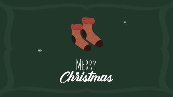 Merry christmas lettering with socks animation — Stock Video