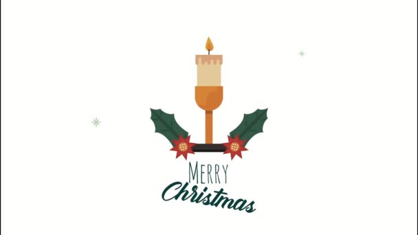 Merry christmas lettering with candle animation — Stock Video