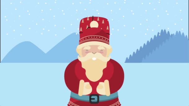 Vrolijk kerstfeest animatie met kerstman — Stockvideo