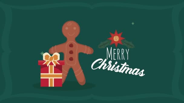 Boldog karácsonyi feliratot süti és ajándék animáció — Stock videók