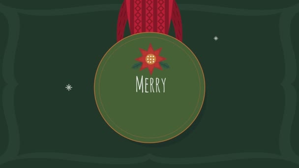 Merry christmas lettering in circular frame animation — Stock Video