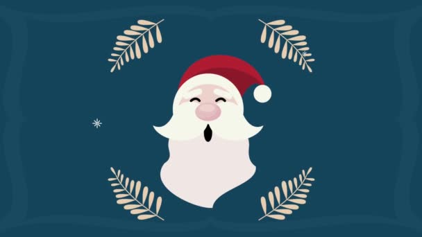 Wesołych Świąt animacja z Mikołajem w ramce liści — Wideo stockowe