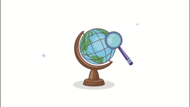 World sphere map with magnifying glass — Stock Video