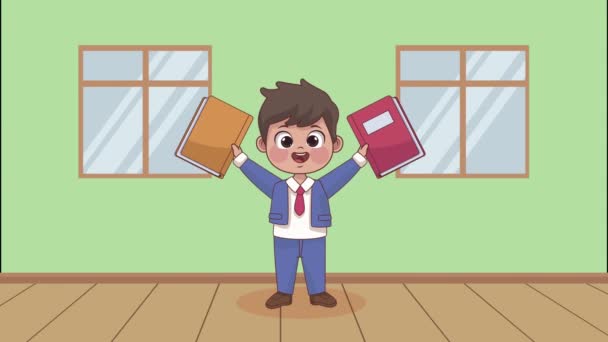 Student boy with notebooks animation — Stock Video