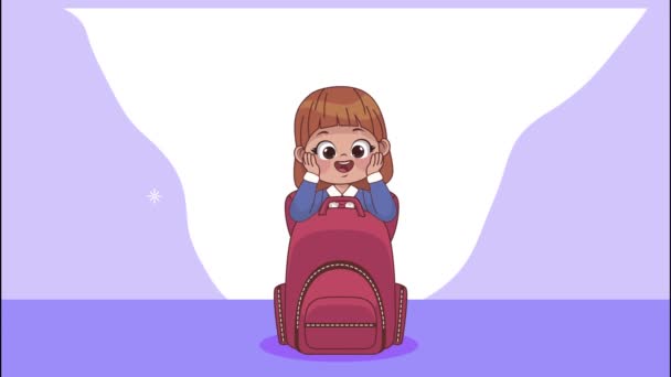 Student girl with schoolbag animation — Stock Video