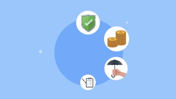 Insurance service animation with icons around — Stock Video