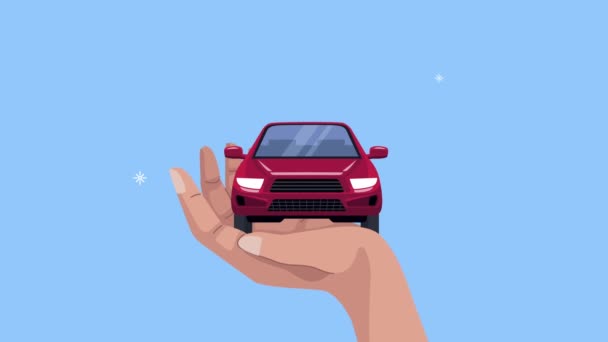 Animación de servicio de seguros con coche de elevación a mano — Vídeos de Stock