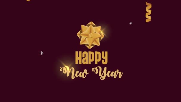 Feliz año nuevo letras con arco de oro — Vídeo de stock