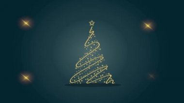 Mutlu Noel animasyonları Altın ağaç ve kar taneleriyle