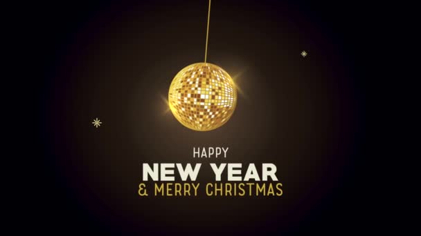 Feliz año nuevo letras de animación con esfera dorada — Vídeos de Stock