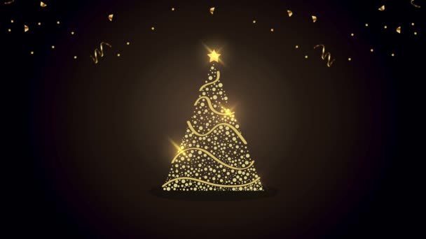 Gelukkig vrolijk kerstfeest animatie met gouden boom — Stockvideo