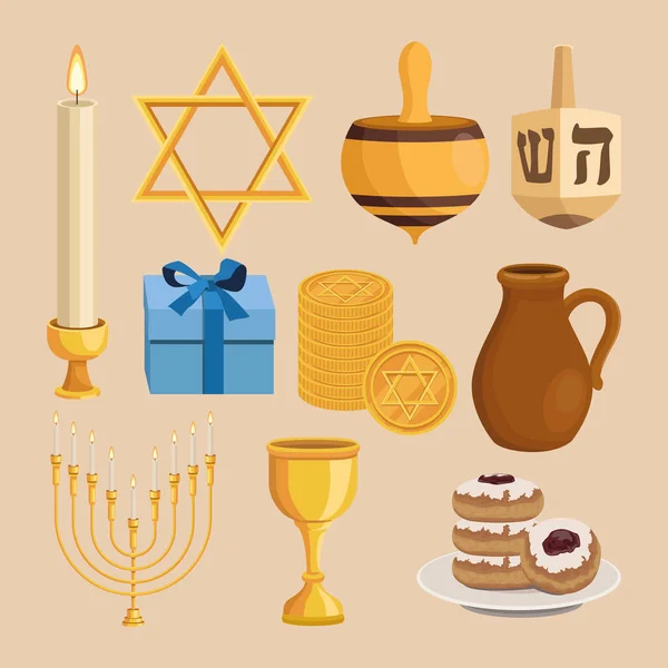 Tien gelukkige hanukkah iconen — Stockvector