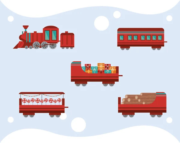 Five christmas train icons — Stock Vector