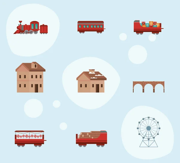 Девять икон рождественских поездов — стоковый вектор