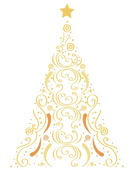 Pino árbol de oro de Navidad — Vector de stock