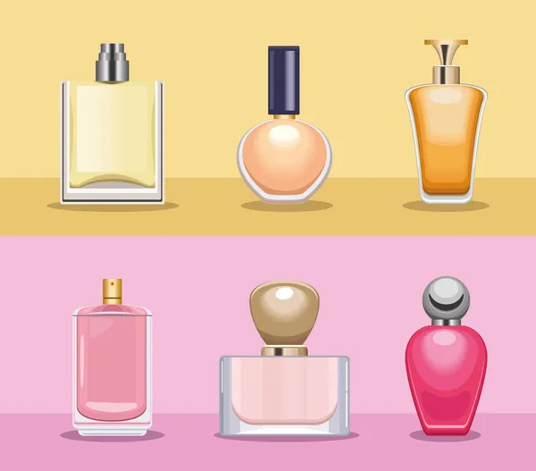 Sex parfymflaskor ikoner — Stock vektor